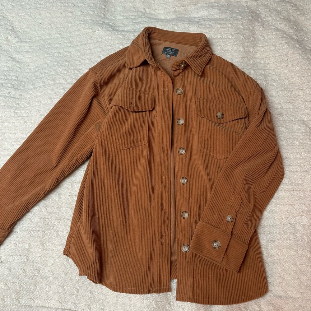 Brown Lightweight Shirt Jacket with Corduroy Texture